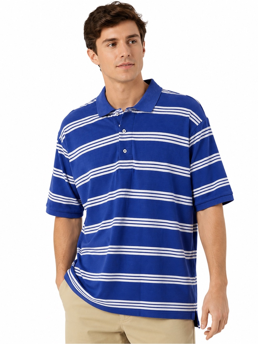 Polo Ralph Lauren Men’s Blue White Striped Polo Shirt Cotton Size Large L